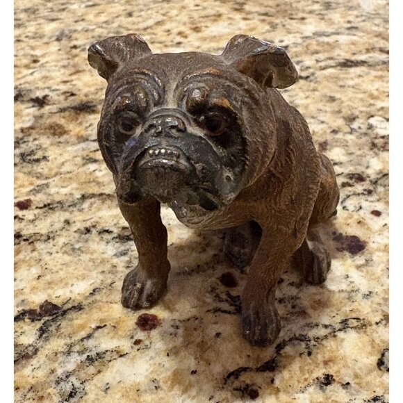 unbranded Other - Realistic Antique Cold Painted Bronze Figure Bulldog Dog Patina